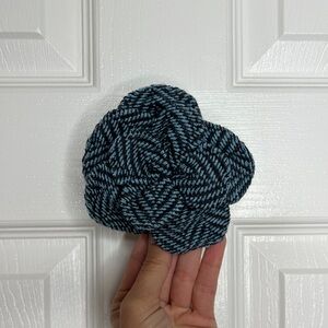 🩵 St. John Collection Knitted Flower Brooch — Blue & Black